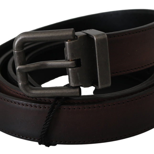 Dolce & Gabbana Solid Brown Leather Gray Buckle Belt