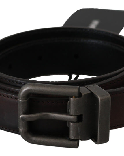 Dolce & Gabbana Solid Brown Leather Gray Buckle Belt