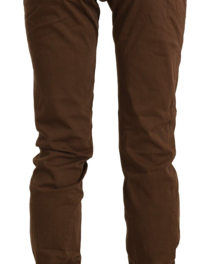 Ermanno Scervino Brown High Waist Skinny Trouser Cotton Pants