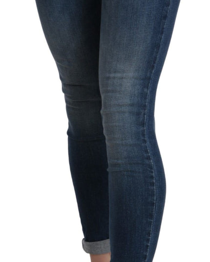 Ermanno Scervino Blue Washed High Waist Skinny Cropped Cotton Jeans
