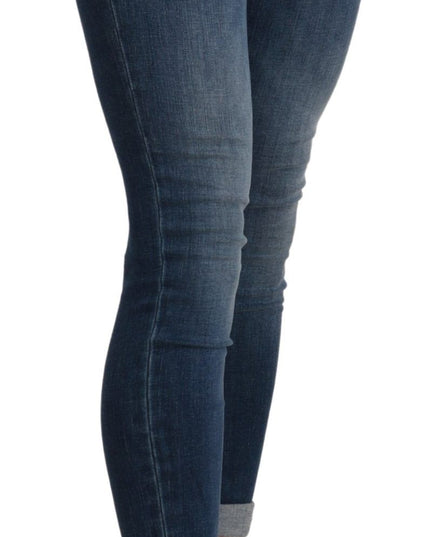 Ermanno Scervino Blue Washed High Waist Skinny Cropped Cotton Jeans