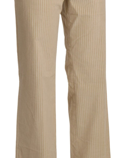 Ermanno Scervino Beige High Waist Flared Wide Leg Trouser Pants