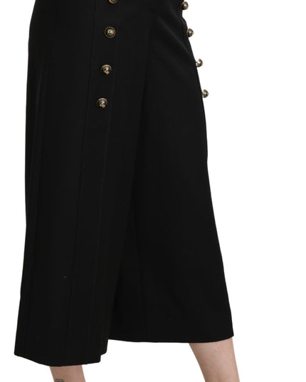 Dolce & Gabbana Black Wide Wool Leg Cropped Trouser Pant