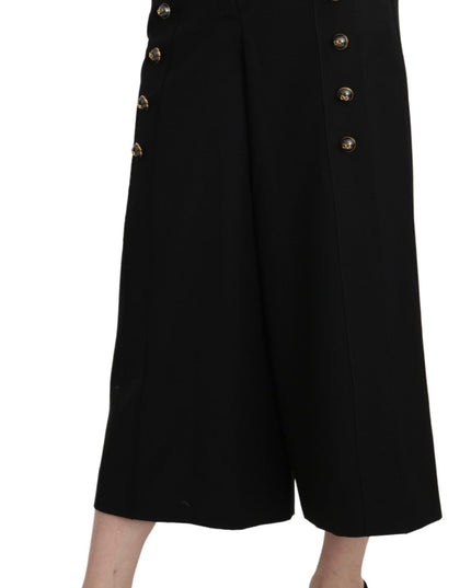 Dolce & Gabbana Black Wide Wool Leg Cropped Trouser Pant