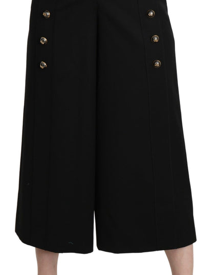 Dolce & Gabbana Black Wide Wool Leg Cropped Trouser Pant
