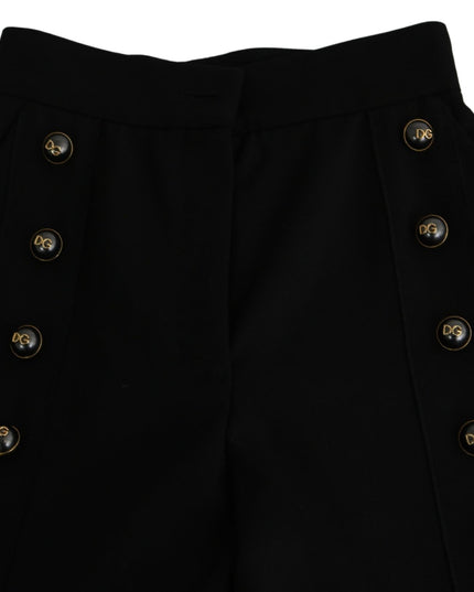 Dolce & Gabbana Black Wide Wool Leg Cropped Trouser Pant