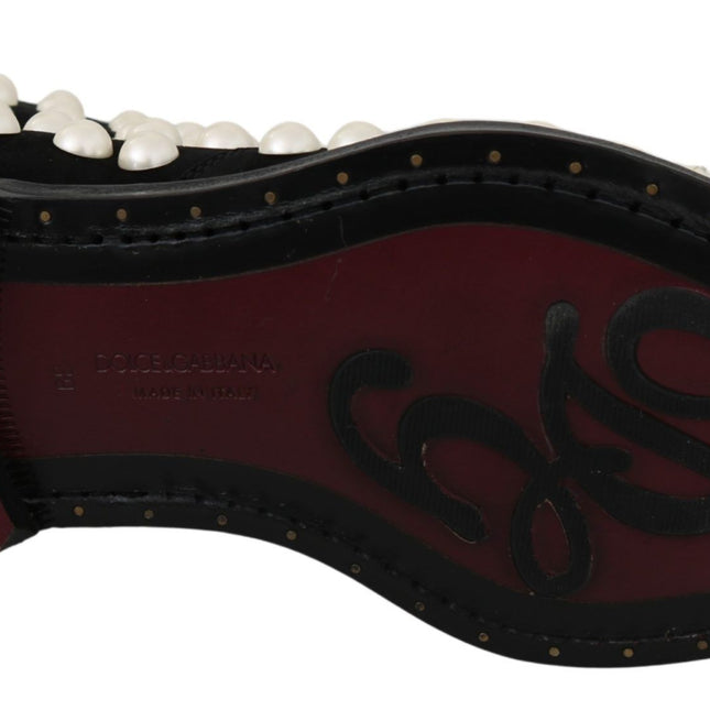 Dolce & Gabbana Black Suede Pearl Studs Boots Shoes