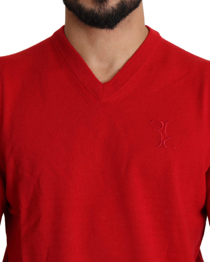 Billionaire Italian Couture Red V-neck Wool Sweatshirt Pullover Sweater