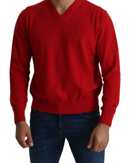 Billionaire Italian Couture Red V-neck Wool Sweatshirt Pullover Sweater