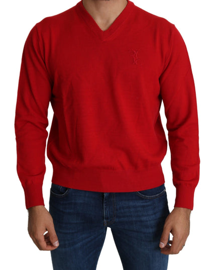 Billionaire Italian Couture Red V-neck Wool Sweatshirt Pullover Sweater