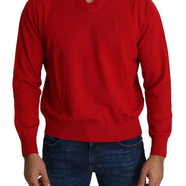 Billionaire Italian Couture Red V-neck Wool Sweatshirt Pullover Sweater