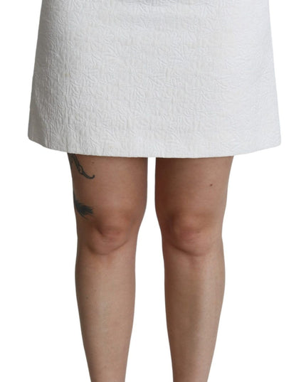 Dolce & Gabbana White Floral High Waist Mini Brocade Skirt