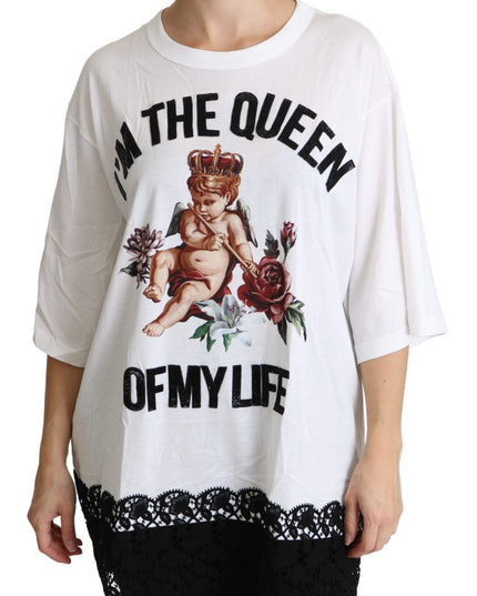 Dolce & Gabbana White Angel Print Cotton Round Neck Shirt Tops