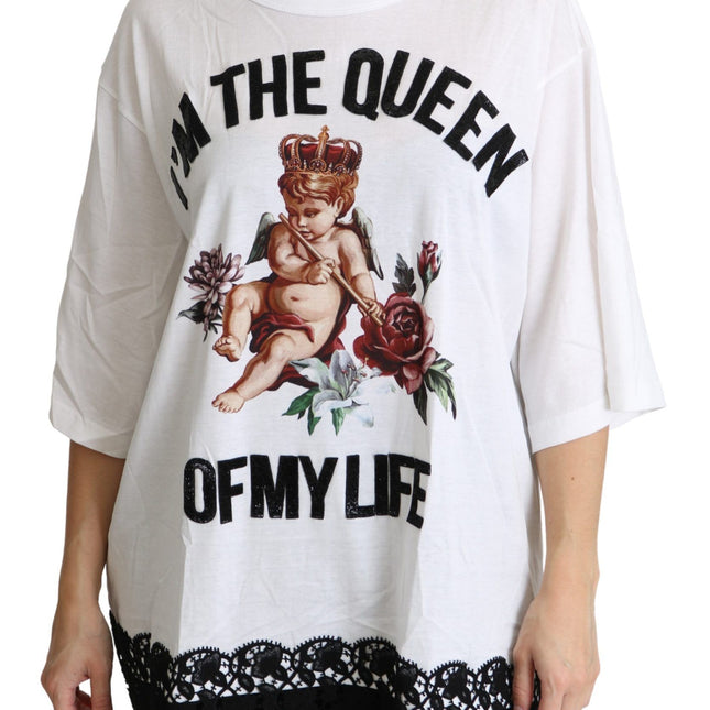 Dolce & Gabbana White Angel Print Cotton Round Neck Shirt Tops