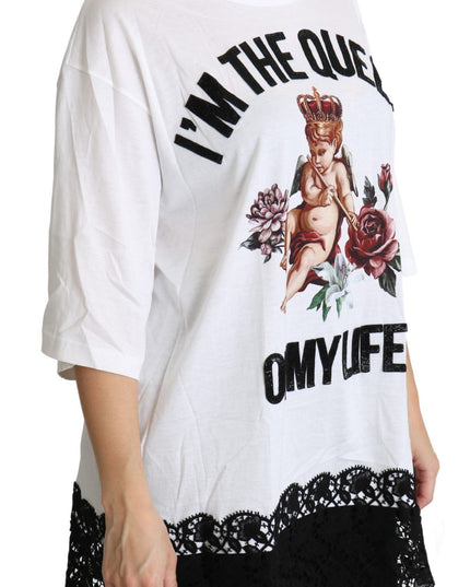 Dolce & Gabbana White Angel Print Cotton Round Neck Shirt Tops