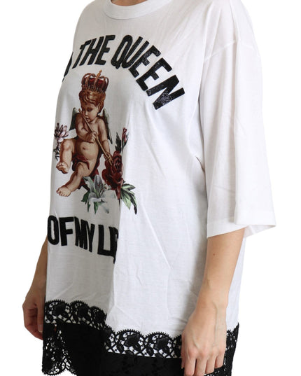 Dolce & Gabbana White Angel Print Cotton Round Neck Shirt Tops