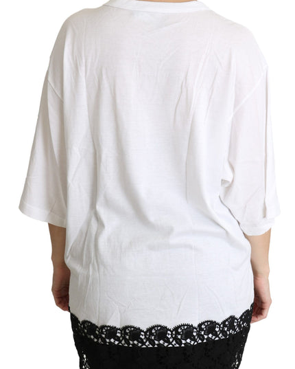 Dolce & Gabbana White Angel Print Cotton Round Neck Shirt Tops