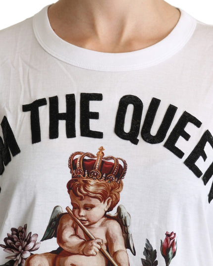 Dolce & Gabbana White Angel Print Cotton Round Neck Shirt Tops