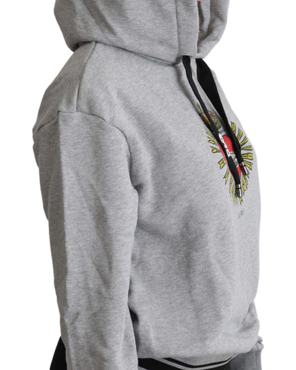 Dolce & Gabbana Gray Printed Hooded Exclusive Logo Sweater