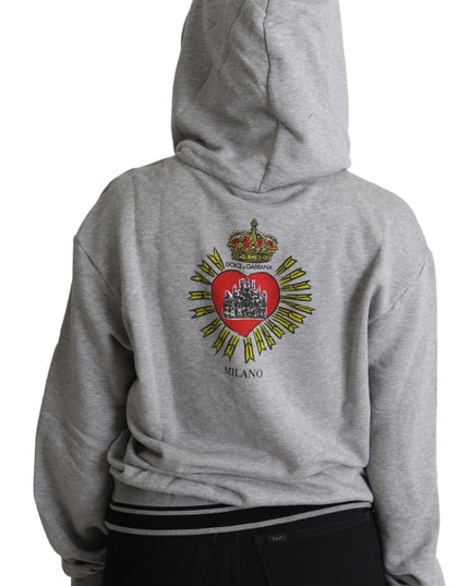 Dolce & Gabbana Gray Printed Hooded Exclusive Logo Sweater