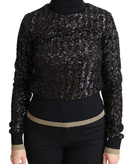 Dolce & Gabbana Black Sequined Knitted Turtle Neck Sweater