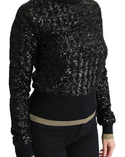 Dolce & Gabbana Black Sequined Knitted Turtle Neck Sweater