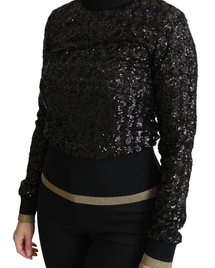 Dolce & Gabbana Black Sequined Knitted Turtle Neck Sweater