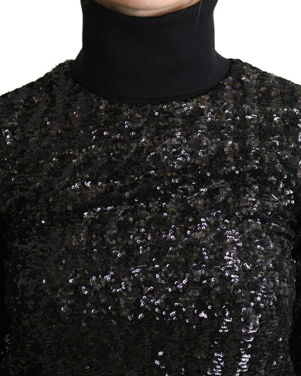 Dolce & Gabbana Black Sequined Knitted Turtle Neck Sweater