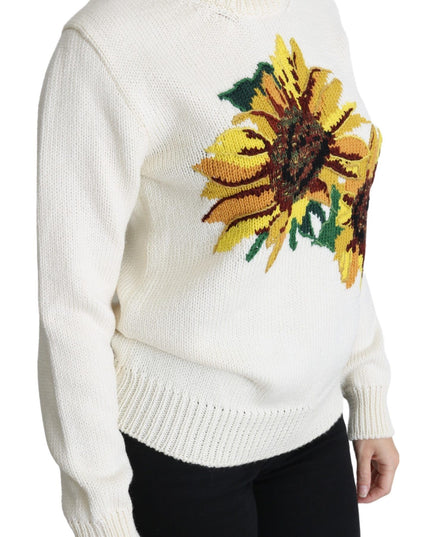 Dolce & Gabbana White Floral Wool Pullover Sunflower Sweater