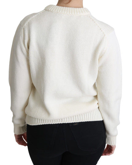 Dolce & Gabbana White Floral Wool Pullover Sunflower Sweater