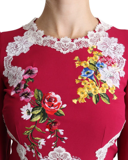 Dolce & Gabbana Red Floral Embroidered Sheath Midi Dress