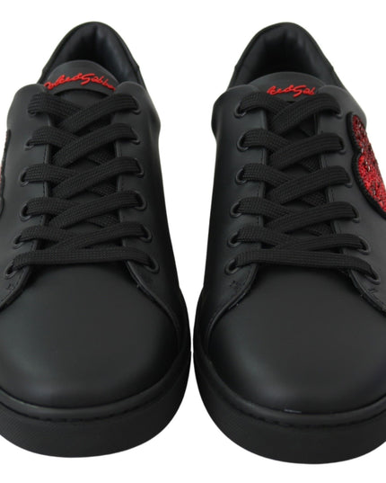 Dolce & Gabbana Black Leather Love Heart Sneakers Womens Shoes