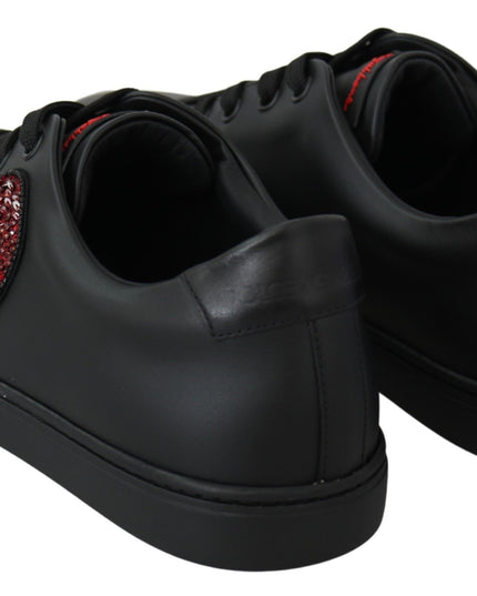 Dolce & Gabbana Black Leather Love Heart Sneakers Womens Shoes