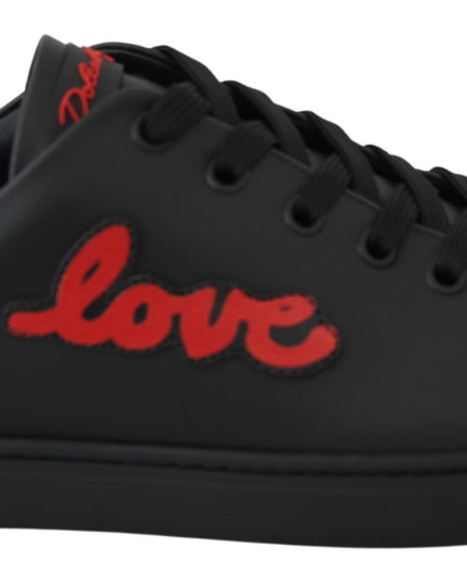Dolce & Gabbana Black Leather Love Heart Sneakers Womens Shoes
