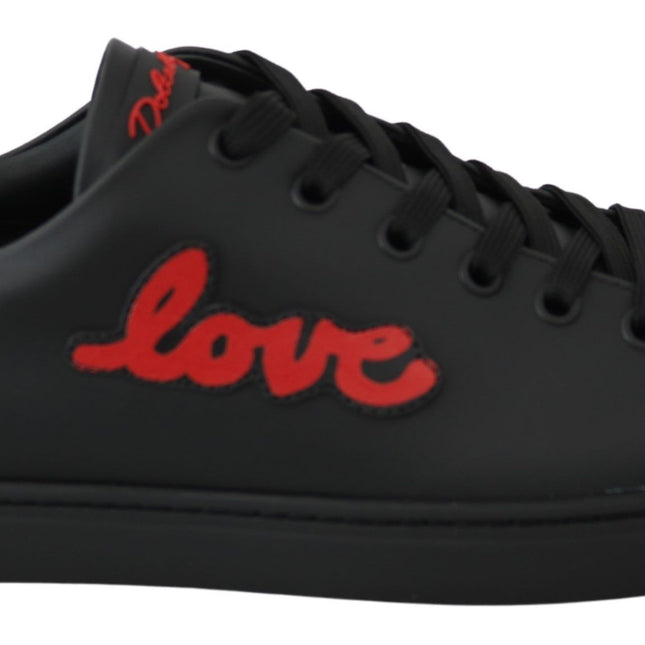 Dolce & Gabbana Black Leather Love Heart Sneakers Womens Shoes