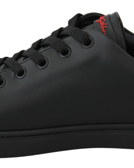 Dolce & Gabbana Black Leather Love Heart Sneakers Womens Shoes