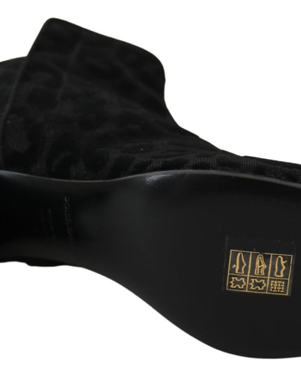 Dolce & Gabbana Black Leopard Short Boots Zipper Shoes
