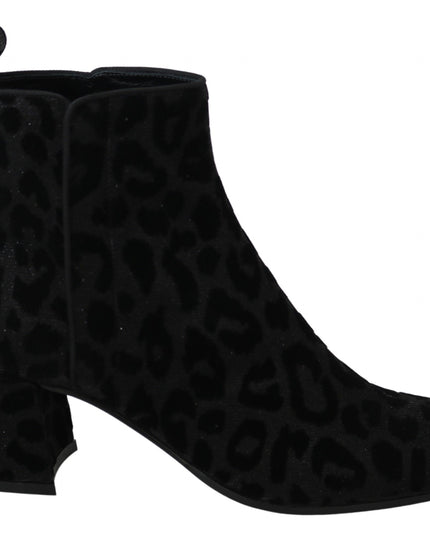 Dolce & Gabbana Black Leopard Short Boots Zipper Shoes