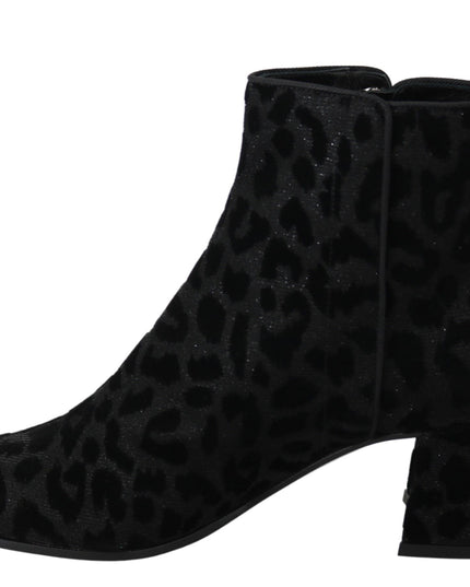 Dolce & Gabbana Black Leopard Short Boots Zipper Shoes