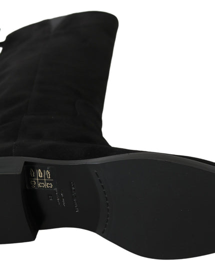 Dolce & Gabbana Black Suede Knee High Flat Boots Shoes