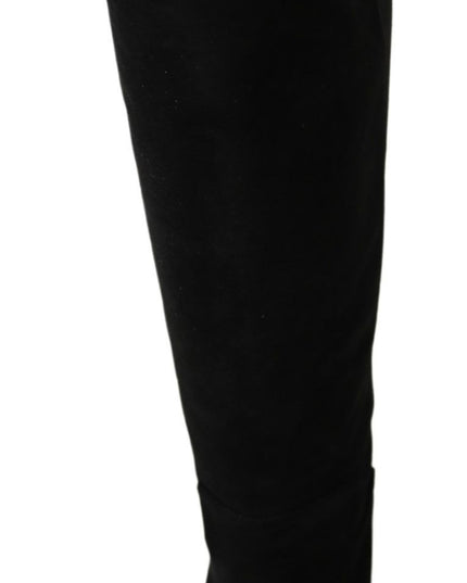 Dolce & Gabbana Black Suede Knee High Flat Boots Shoes