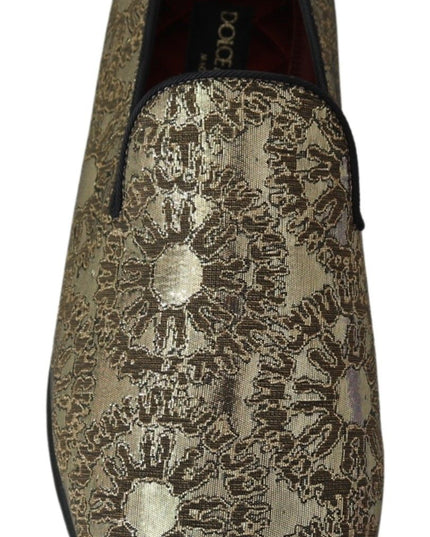 Dolce & Gabbana Gold Jacquard Flats Mens Loafers Shoes