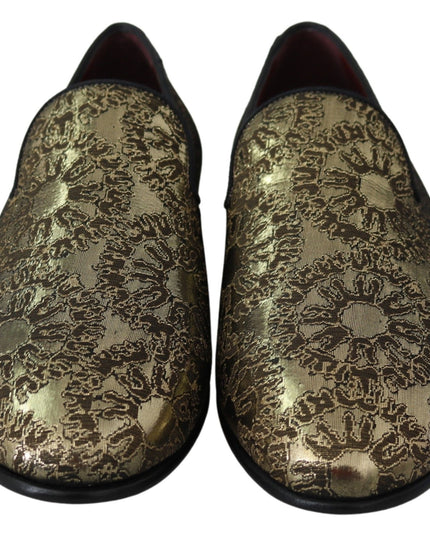 Dolce & Gabbana Gold Jacquard Flats Mens Loafers Shoes