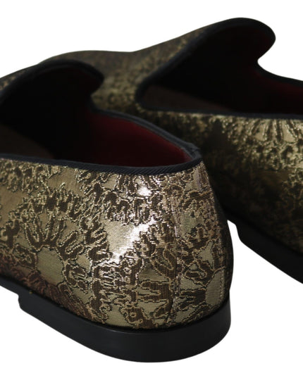 Dolce & Gabbana Gold Jacquard Flats Mens Loafers Shoes