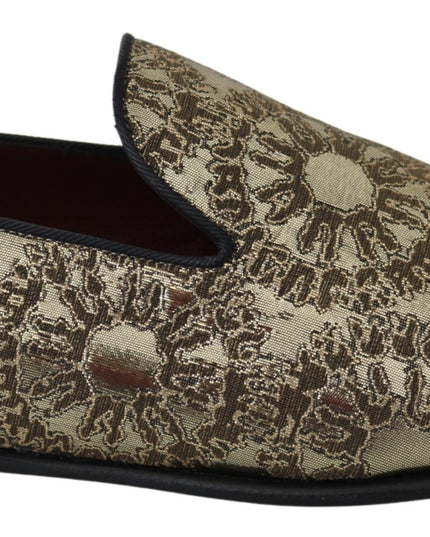 Dolce & Gabbana Gold Jacquard Flats Mens Loafers Shoes