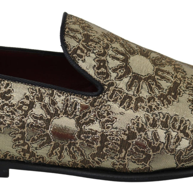 Dolce & Gabbana Gold Jacquard Flats Mens Loafers Shoes