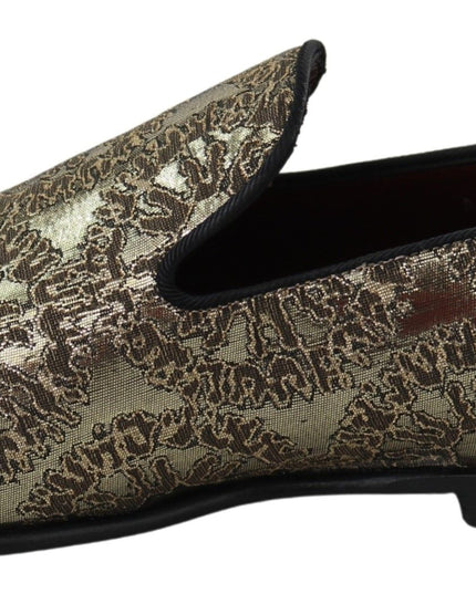Dolce & Gabbana Gold Jacquard Flats Mens Loafers Shoes