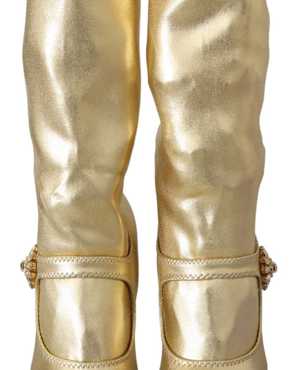 Dolce & Gabbana Gold Rhinestones Ankle Boots Socks Shoes