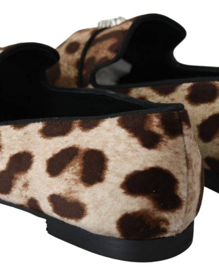 Dolce & Gabbana Brown Leopard Print Crystals Loafers Flats Shoes