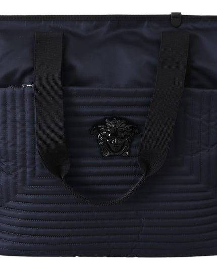 Versace Elegant Blue Nylon Tote Bag